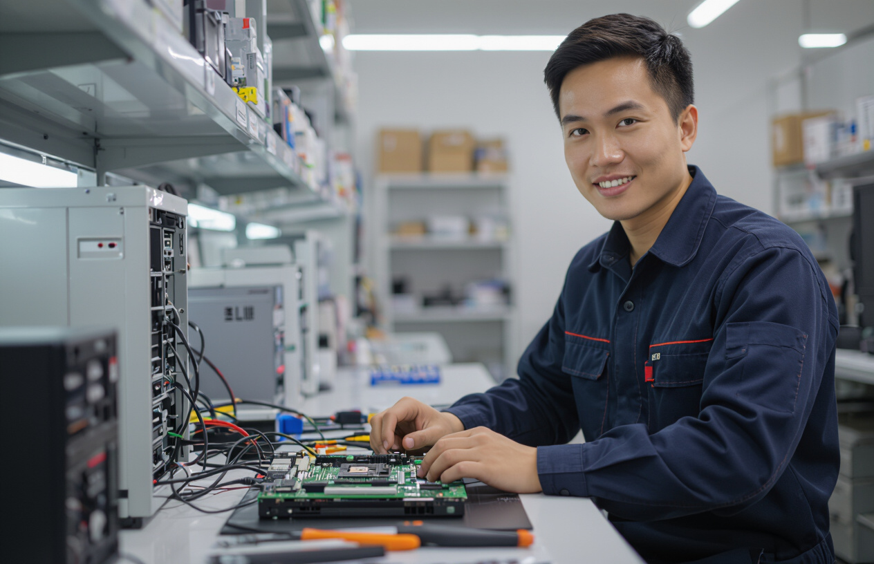 Chuyên Gia Máy Tính Tại Bến Tre Đang Kiểm Tra Mainboard Để Tìm Lỗi Phần Cứng.