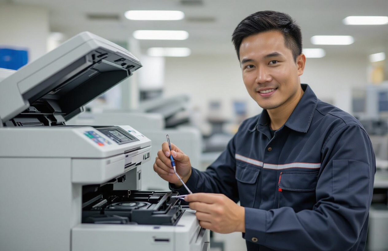 Kỹ Thuật Viên Máy Tính Bến Tre Kiểm Tra Máy Photocopy Ricoh Tại Giồng Trôm