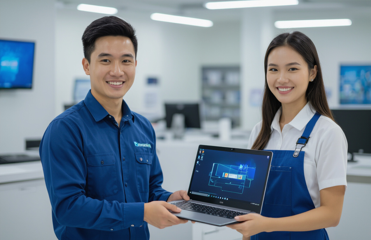 Khách Hàng Hài Lòng Khi Nhận Lại Laptop Đã Sửa Chữa Tại Bến Tre