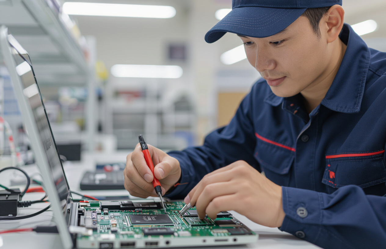 Kỹ Thuật Viên Máy Tính Tại Bến Tre Đang Kiểm Tra Mainboard Để Tìm Lỗi Cổng Usb.