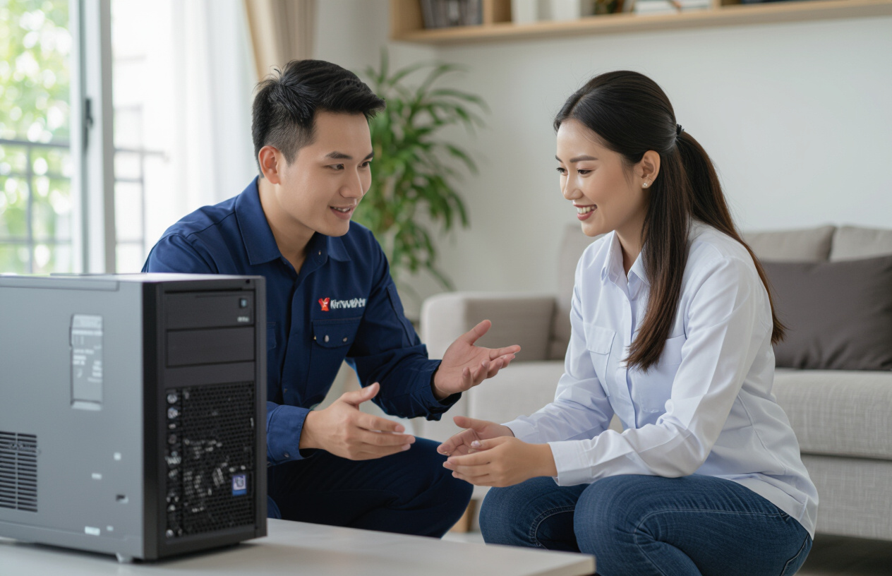 Kỹ Thuật Viên Máy Tính Bến Tre Đang Tư Vấn Cho Khách Hàng Về Giải Pháp Nâng Cấp Hoặc Sửa Chữa Máy Tính.