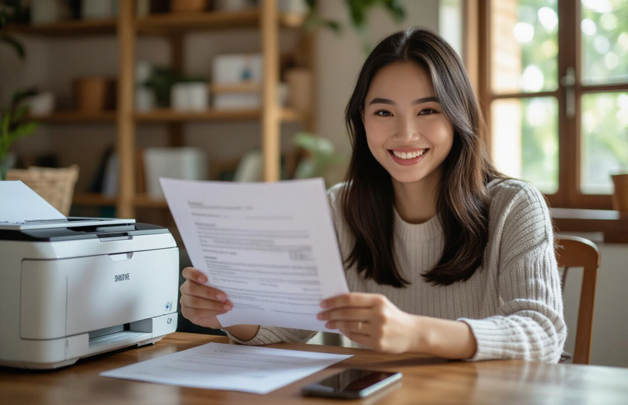 Người Dùng Vui Vẻ In Ấn Tài Liệu Từ Điện Thoại.
