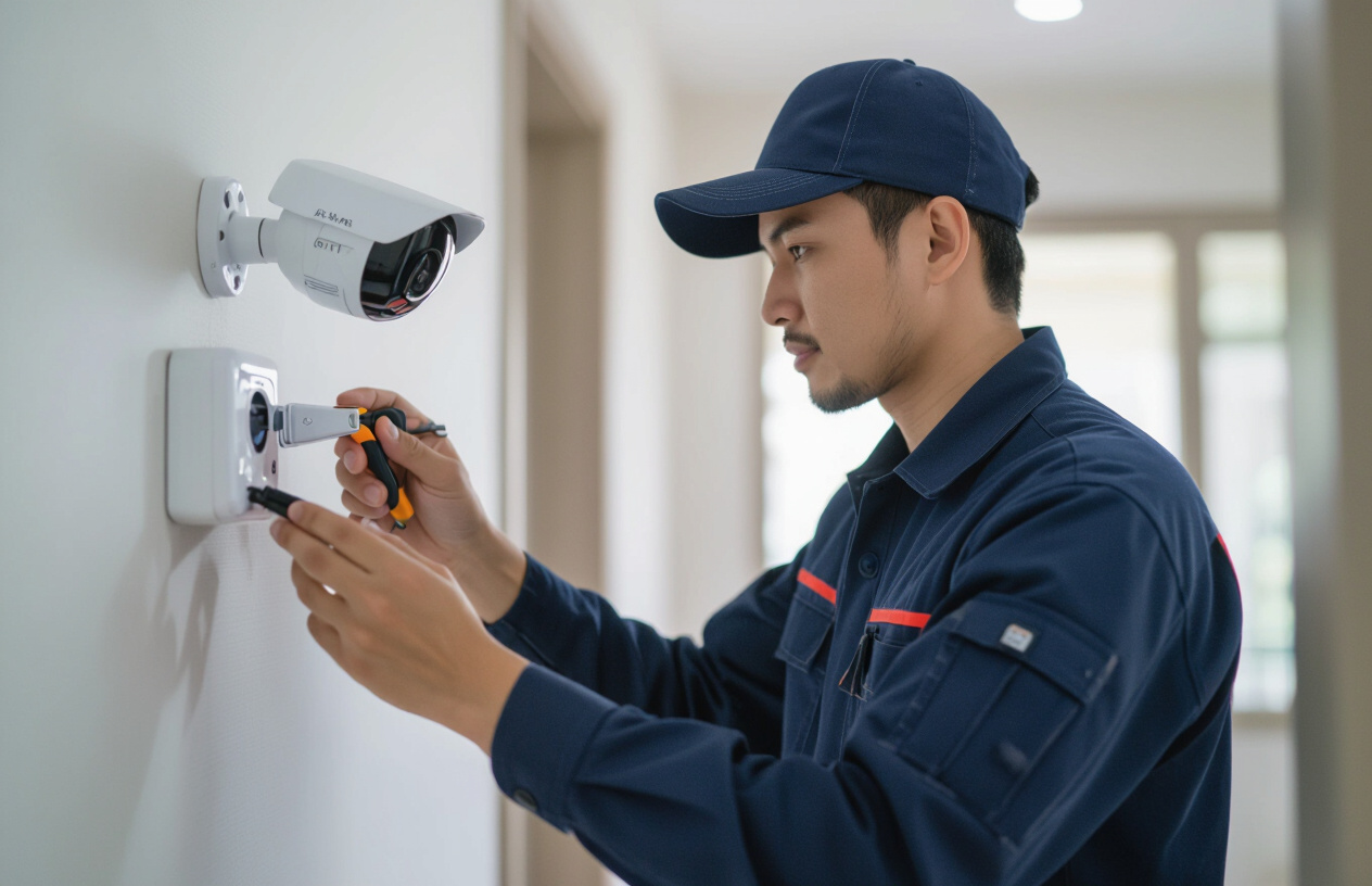 Kỹ Thuật Viên Maytinhbentre.Com Đang Lắp Đặt Camera An Ninh.