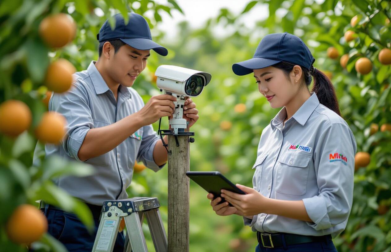 Đội Ngũ Kỹ Thuật Viên Chuyên Nghiệp Của Máy Tính Bến Tre Đang Thực Hiện Lắp Đặt Camera An Ninh Tại Vựa Trái Cây, Đảm B
