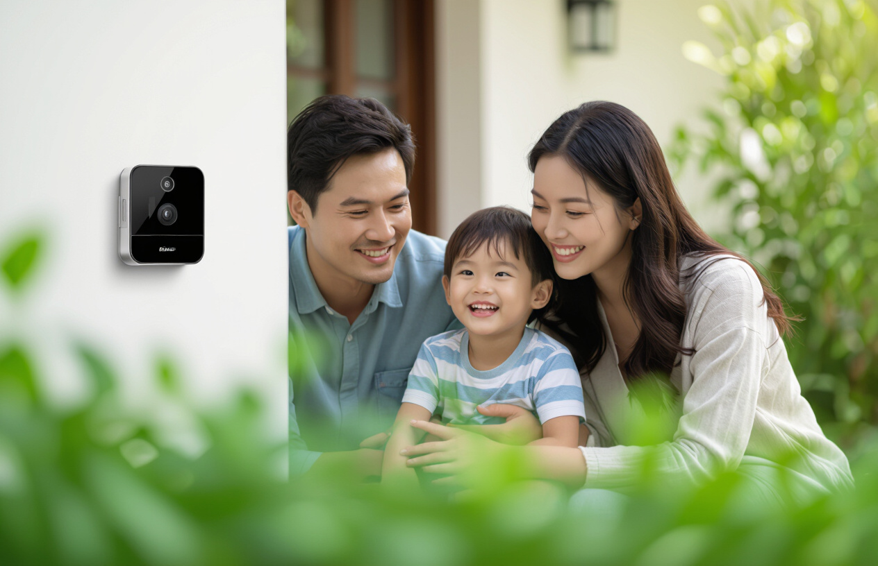 Gia Đình Việt Nam An Tâm Khi Có Chuông Cửa Có Hình Hikvision Bảo Vệ, Đang Chơi Đùa Trong Sân Vườn.