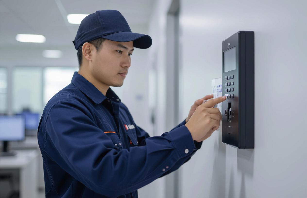 Kỹ Thuật Viên Chuyên Nghiệp Của Máy Tính Bến Tre Đang Lắp Đặt Hệ Thống Chấm Công.
