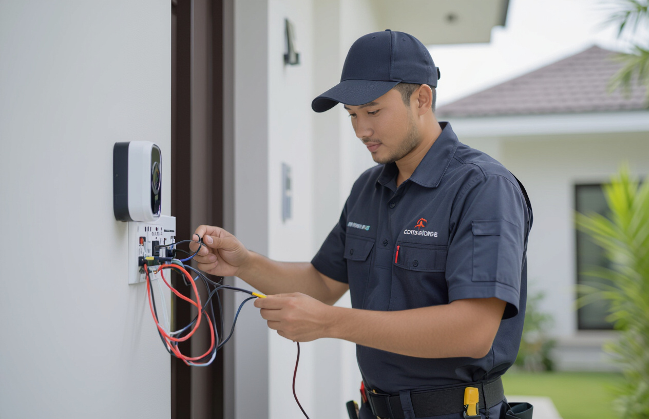 Kỹ Thuật Viên Máy Tính Bến Tre Đang Lắp Đặt Hệ Thống Dây Điện Cho Chuông Cửa Có Hình Một Cách Tỉ Mỉ