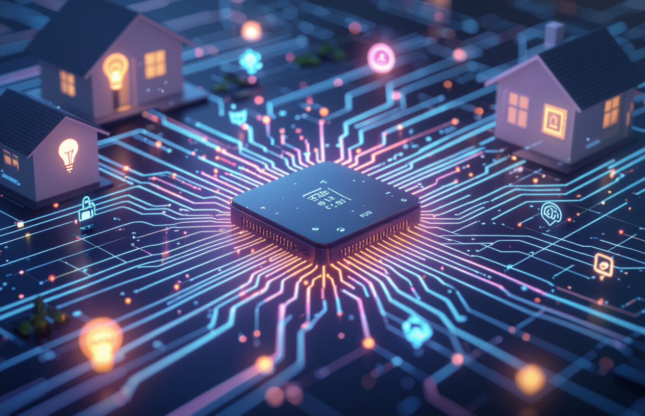 Sơ Đồ Mạng Wi-Fi Tối Ưu Cho Nhà Thông Minh Với Các Thiết Bị Kết Nối Được Biểu Thị Bằng Ánh Sáng Lan Tỏa.