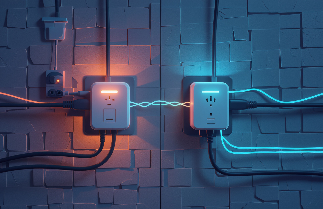 Biểu Đồ Minh Họa Cách Powerline Adapter Truyền Tín Hiệu Mạng Qua Tường.