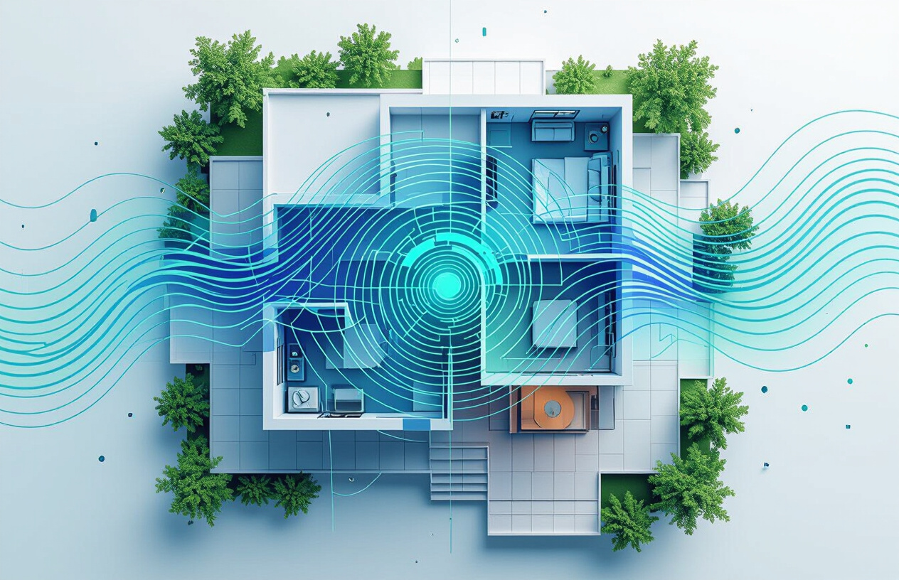 Bản Đồ Tín Hiệu Wifi Minh Họa Vùng Phủ Sóng Mạnh Mẽ Khắp Ngôi Nhà.