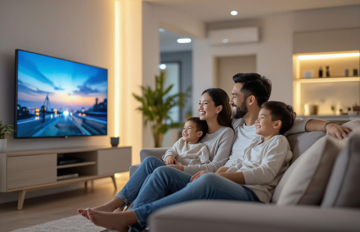 Gia Đình Việt Nam Hạnh Phúc Thư Giãn Với Smart Tv Samsung Treo Tường Mới Lắp