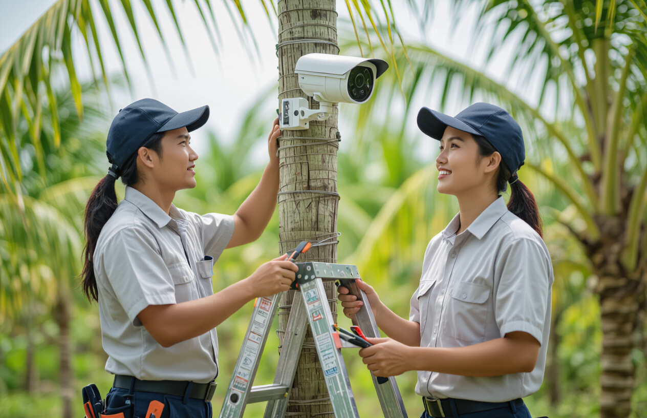 Đội Ngũ Kỹ Thuật Viên Máy Tính Bến Tre Đang Lắp Đặt Camera Năng Lượng Mặt Trời Chuyên Nghiệp.