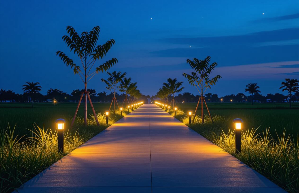 Hình Ảnh Đèn Năng Lượng Mặt Trời Chiếu Sáng Lối Đi Vào Ban Đêm Tại Thạnh Hải, Bến Tre.