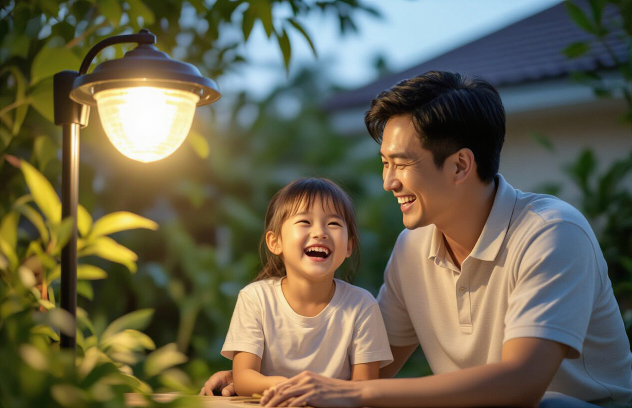 Gia Đình Việt Vui Vẻ Dưới Ánh Đèn Năng Lượng Mặt Trời