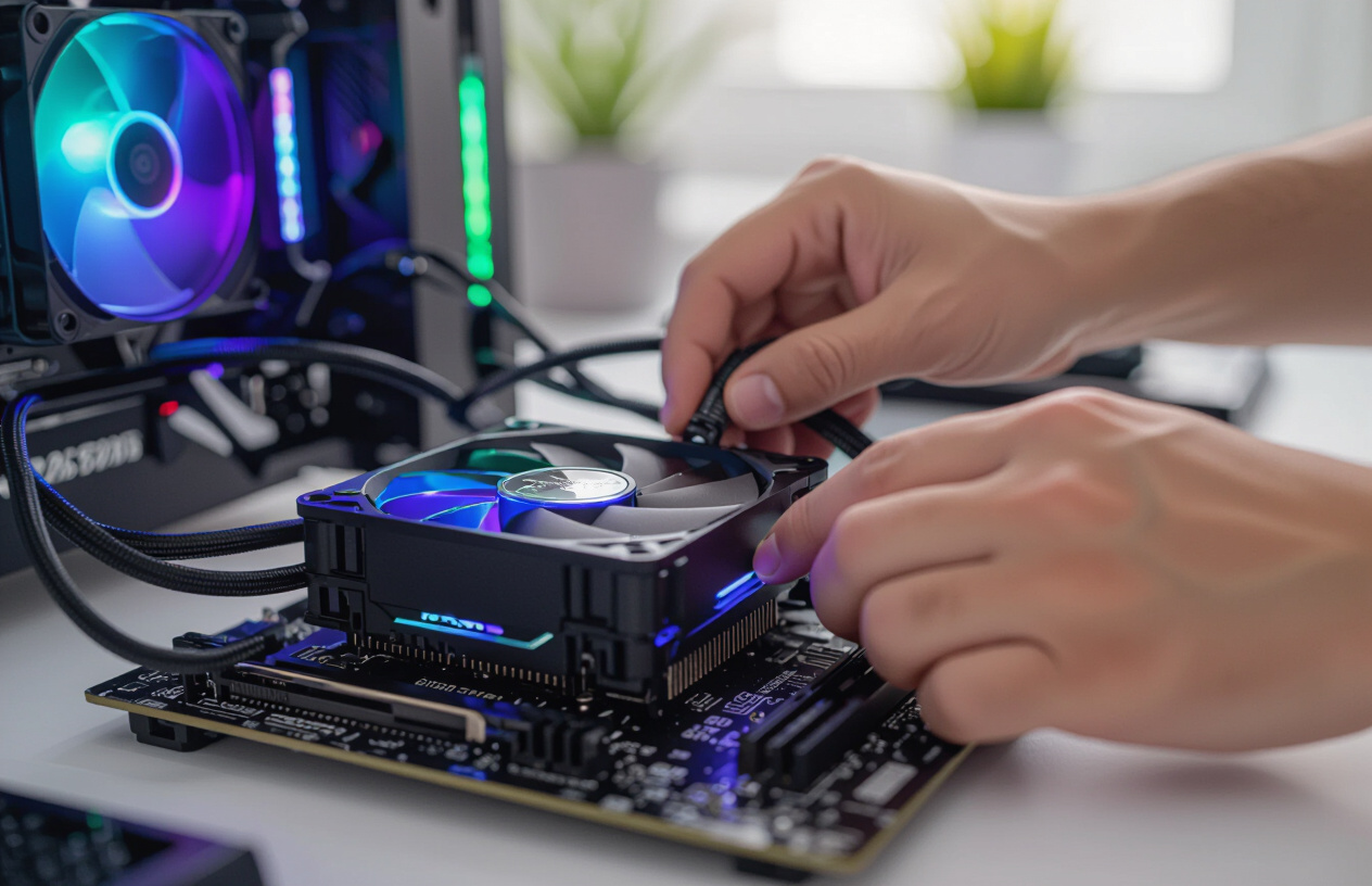 Kỹ Thuật Viên Máy Tính Bến Tre Đang Lắp Đặt Tản Nhiệt Nước Aio Cho Pc Gaming Tại Châu Thành.