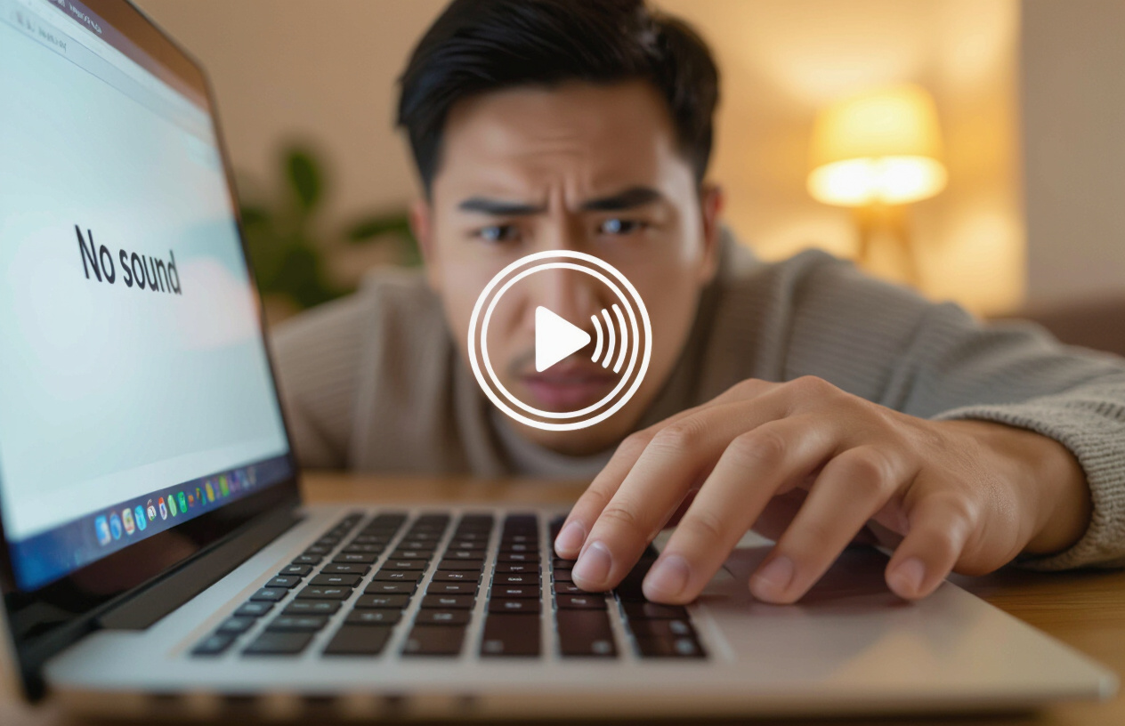 Người Dùng Laptop Đang Thử Kiểm Tra Âm Thanh Nhưng Không Có Tiếng.