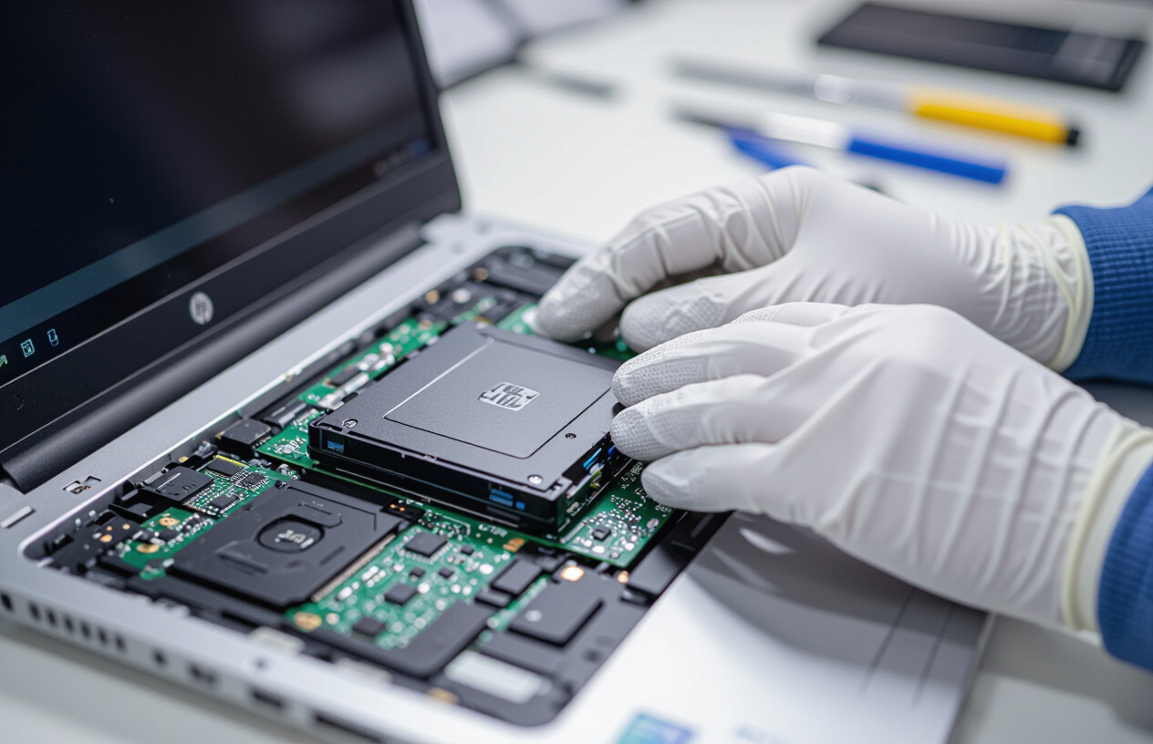 Kỹ Thuật Viên Máy Tính Bến Tre Đang Thay Thế Ổ Cứng Ssd Mới Cho Laptop Hp Tại Giồng Trôm.
