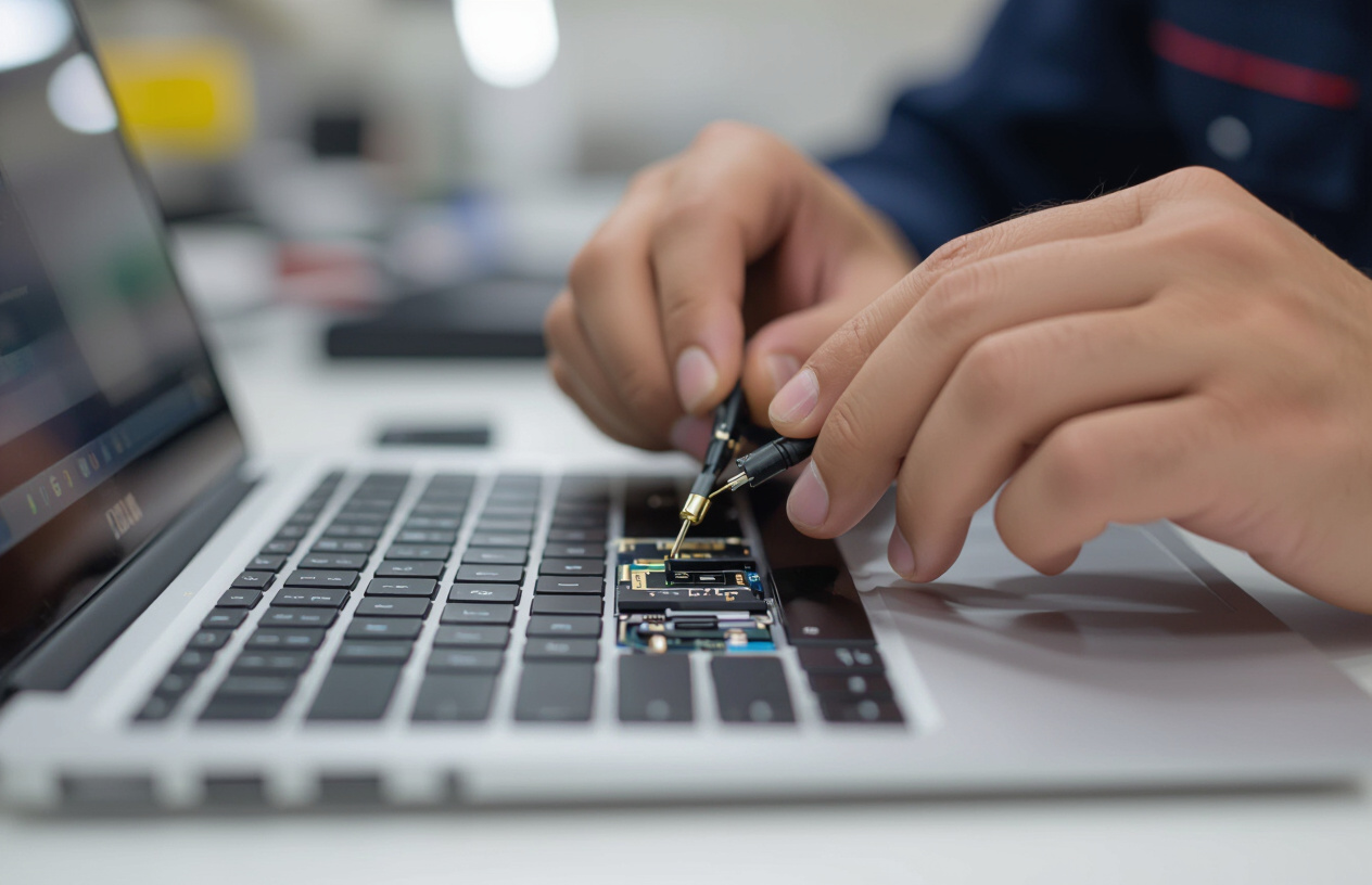 Kỹ Thuật Viên Máy Tính Bến Tre Đang Kiểm Tra Lỗi Không Sạc Pin Trên Laptop.