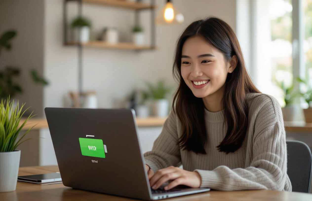 Khách Hàng Vui Vẻ Sử Dụng Laptop Đã Được Sửa Lỗi Sạc Pin Thành Công Tại Máy Tính Bến Tre.