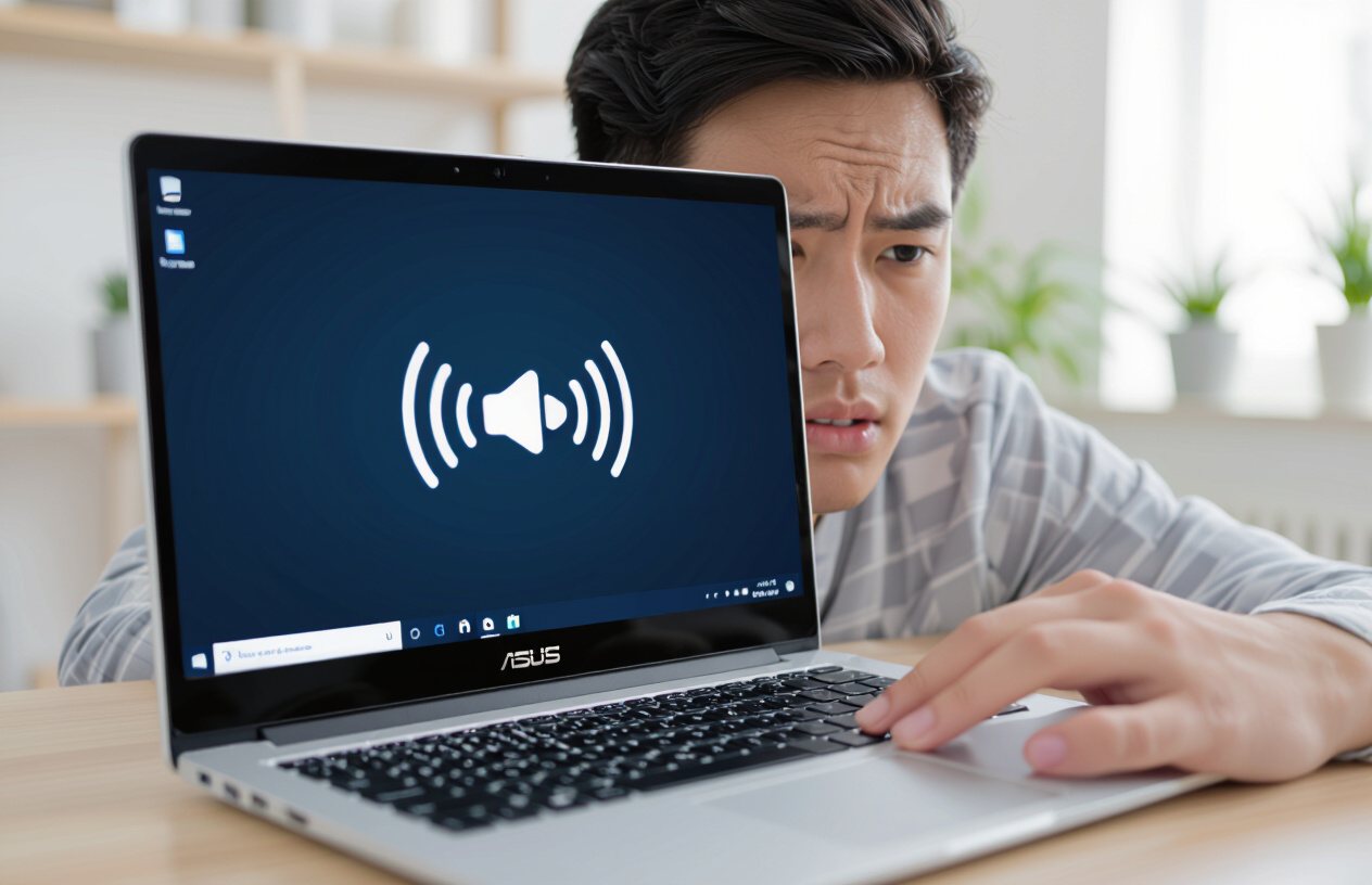Người Dùng Laptop Asus Đang Kiểm Tra Cài Đặt Âm Thanh Khi Loa Không Có Tiếng.
