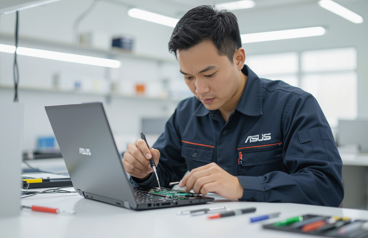 Kỹ Thuật Viên Chuyên Nghiệp Đang Kiểm Tra Mainboard Và Loa Của Laptop Asus.