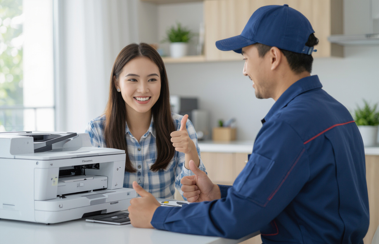 Khách Hàng Hài Lòng Sau Khi Máy In Được Sửa Chữa Bởi Kỹ Thuật Viên