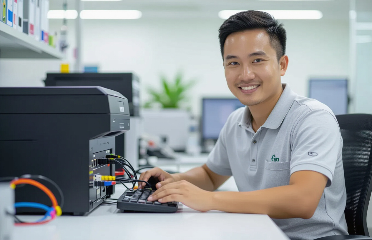 Kỹ Thuật Viên Máy Tính Bến Tre Đang Kiểm Tra Máy Scan.