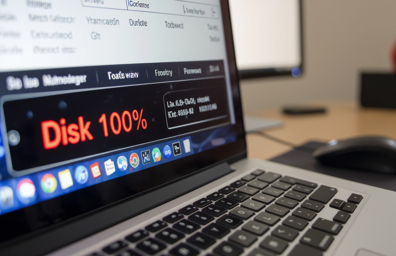 Hình Ảnh Biểu Tượng Lỗi Full Disk 100% Trên Máy Tính Gây Chậm Hệ Thống.