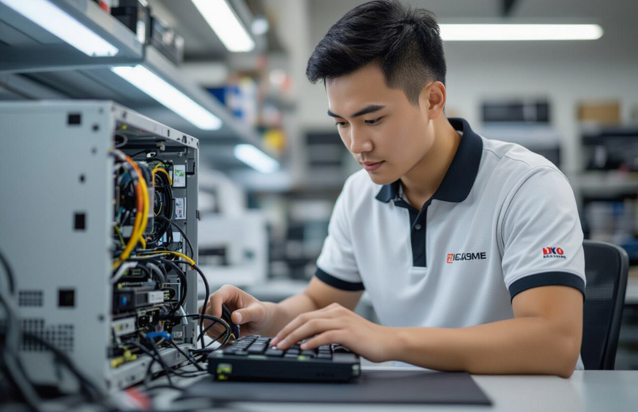 Kỹ Thuật Viên Máy Tính Bến Tre Đang Kiểm Tra Nguồn Máy Tính Bị Lỗi.