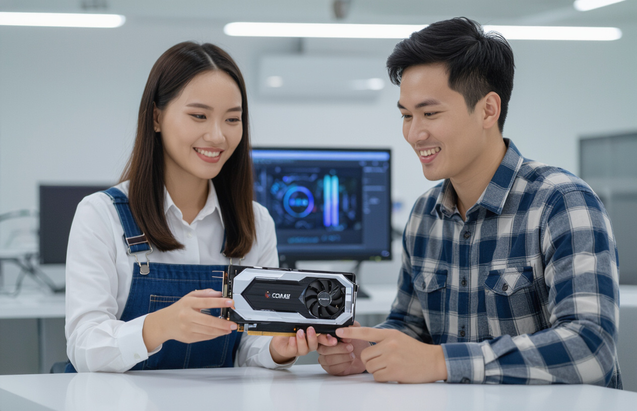 Nữ Kỹ Thuật Viên Việt Nam Đang Tư Vấn Cho Khách Hàng Về Lựa Chọn Card Đồ Họa.
