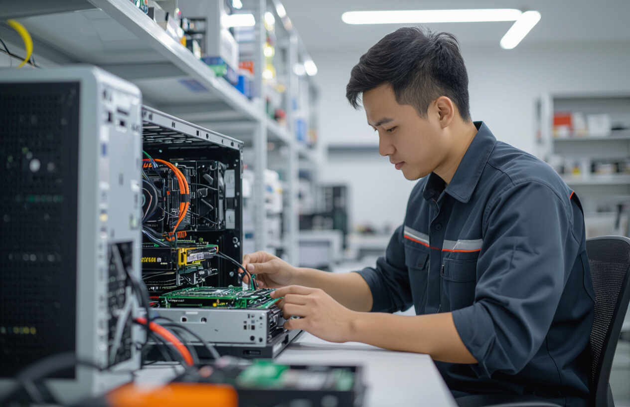 Kỹ Thuật Viên Máy Tính Bến Tre Đang Nâng Cấp Mainboard Cho Máy Tính Khách Hàng.