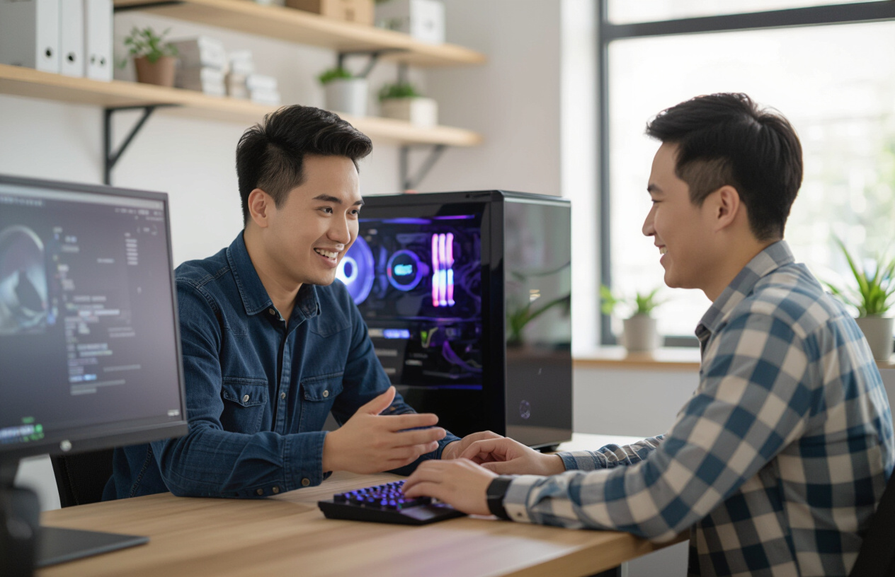 Chuyên Viên Máy Tính Bến Tre Đang Tư Vấn Nâng Cấp Ssd Nvme Cho Khách Hàng.