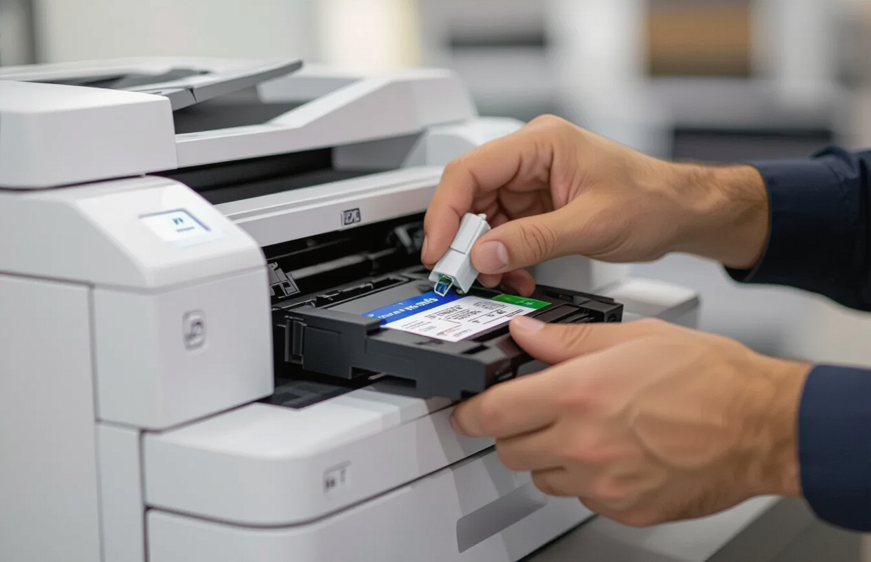 Kỹ Thuật Viên Máy Tính Bến Tre Đang Nạp Mực Máy In Hp Laser Màu.