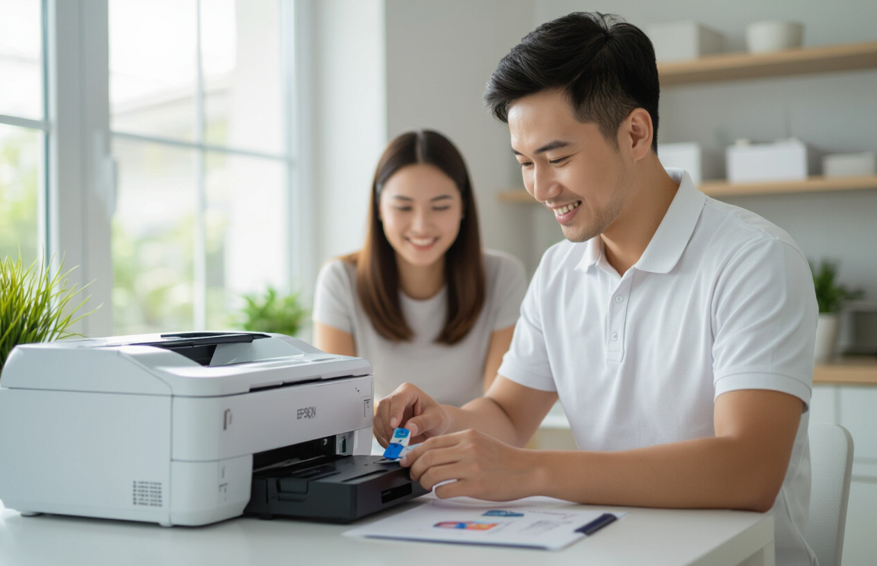 Kỹ Thuật Viên Maytinhbentre.Com Đang Đổ Mực Máy In Epson Tại Nhà Khách Hàng Ở Bến Tre.
