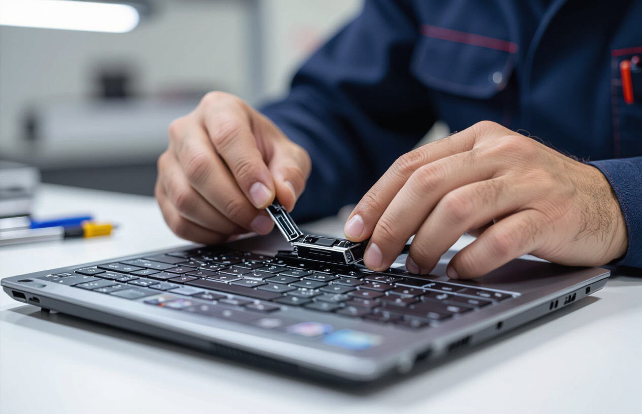 Kỹ Thuật Viên Maytinhbentre.Com Đang Kiểm Tra Bản Lề Laptop Bị Gãy.
