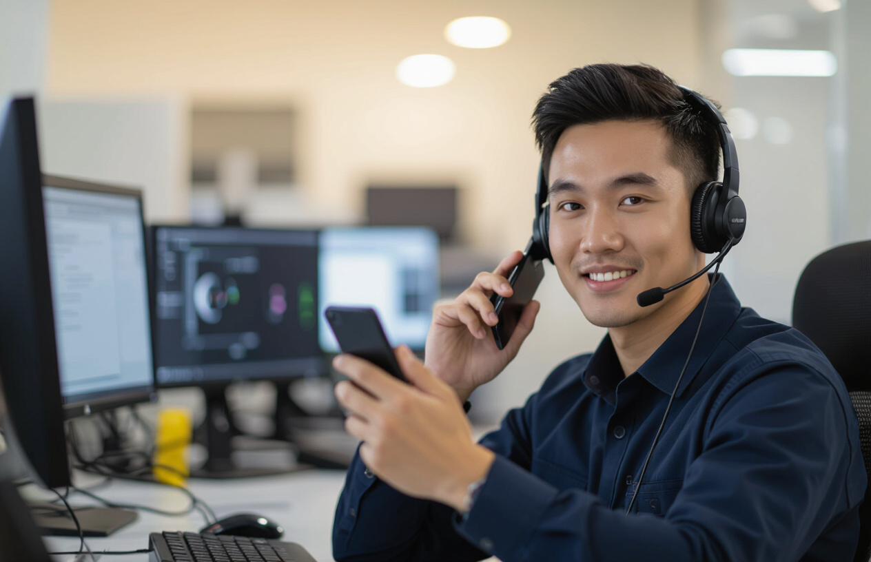 Kỹ Thuật Viên Máy Tính Bến Tre Đang Hỗ Trợ Khách Hàng Qua Điện Thoại Về Sửa Camera