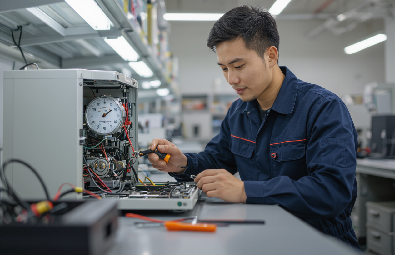 Kỹ Thuật Viên Máy Tính Bến Tre Đang Kiểm Tra Và Sửa Chữa Máy Chấm Công Bị Lỗi.