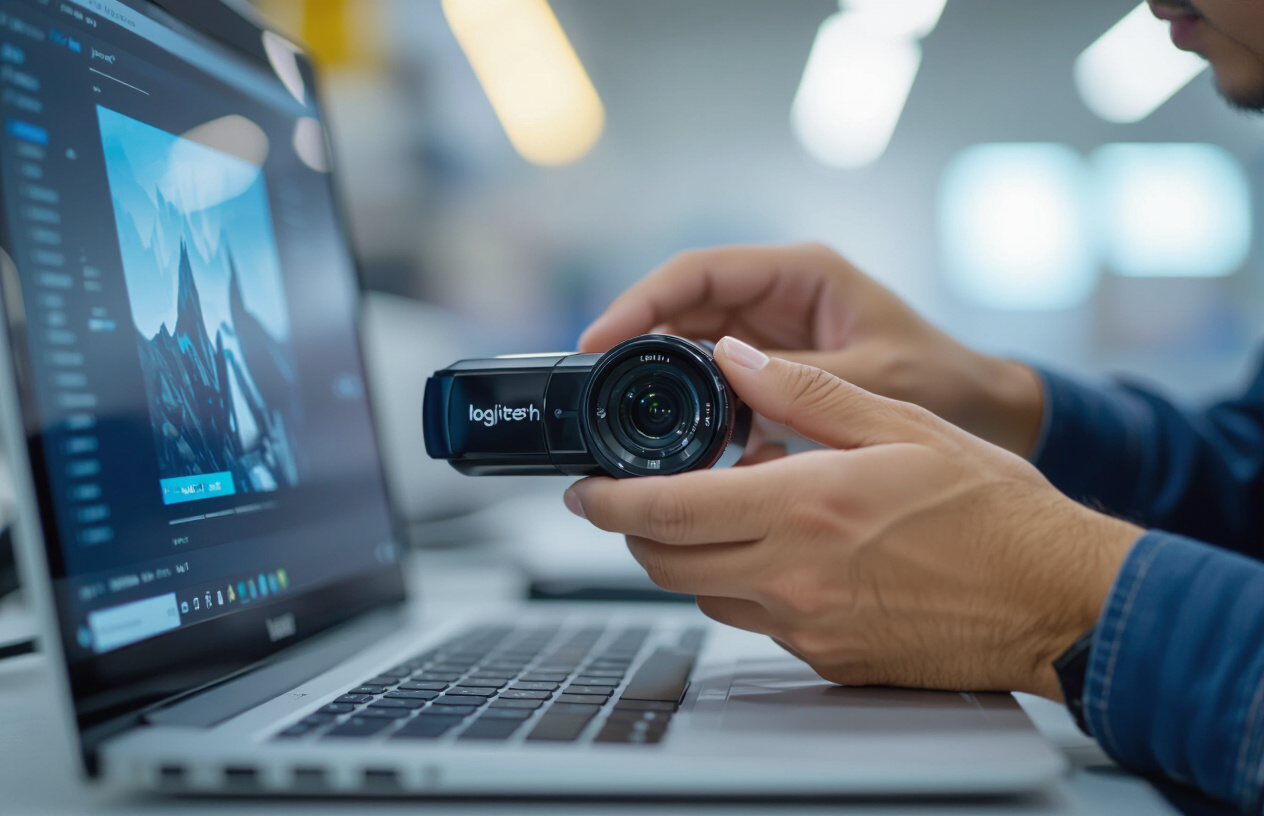 Kỹ Thuật Viên Máy Tính Bến Tre Đang Kiểm Tra Webcam Logitech Bị Mờ.