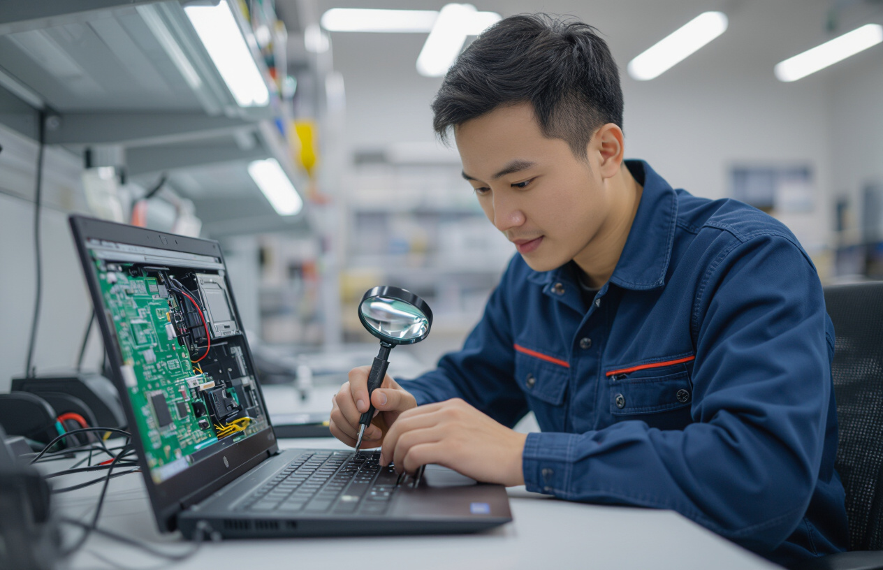 Người Thợ Sửa Laptop Kiểm Tra Bo Mạch Âm Thanh