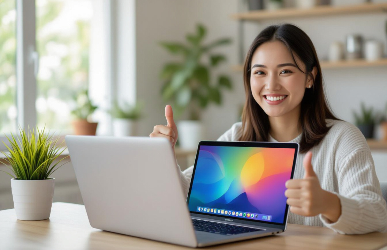 Khách Hàng Hài Lòng Với Laptop Đã Được Sửa Chữa Tại Máy Tính Bến Tre, Màn Hình Sáng Đẹp.