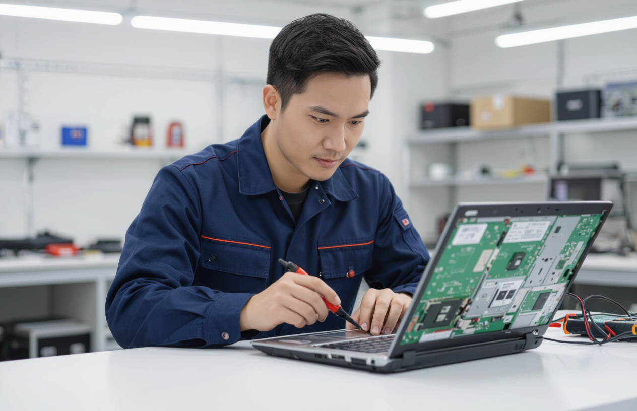 Kỹ Thuật Viên Máy Tính Bến Tre Đang Kiểm Tra Laptop