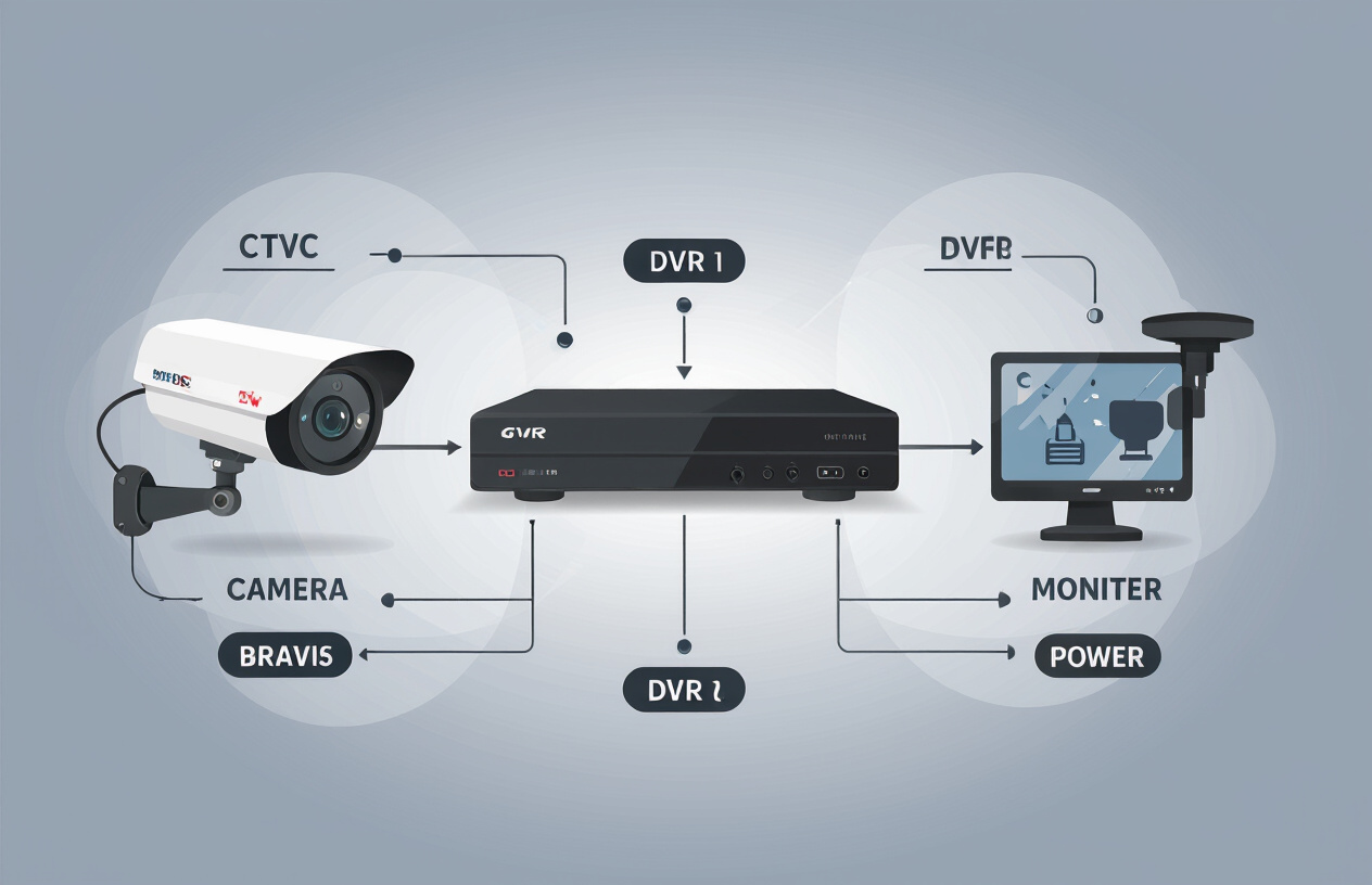 Mô Tả Sơ Đồ Kết Nối Cáp Tín Hiệu Và Nguồn Điện Của Hệ Thống Camera Giám Sát.