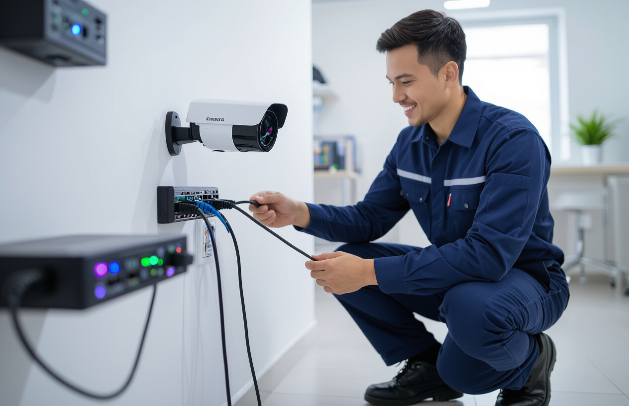 Kỹ Thuật Viên Máy Tính Bến Tre Kiểm Tra Kết Nối Cáp Mạng Của Camera Ip.