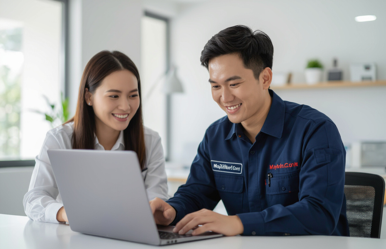 Kỹ Thuật Viên Máy Tính Bến Tre Đang Kiểm Tra Máy Tính Cho Khách Hàng.