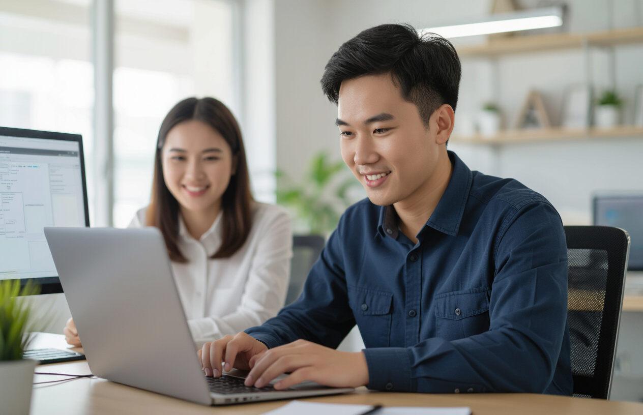 Một Kỹ Thuật Viên Máy Tính Bến Tre Đang Kiểm Tra Và Cập Nhật Driver Card Màn Hình Cho Khách Hàng.
