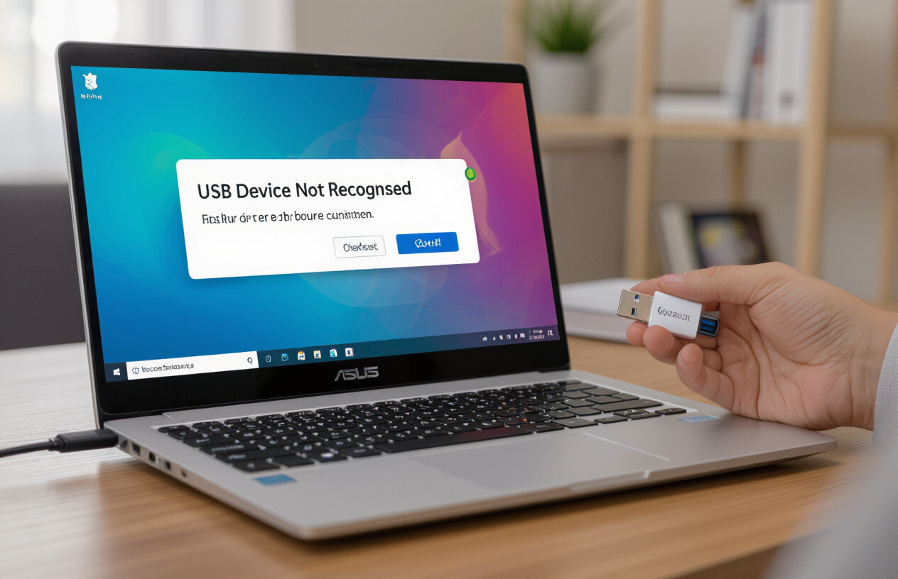 Người Dùng Laptop Asus Vivobook Đang Gặp Lỗi Không Nhận Usb, Vẻ Mặt Bối Rối.