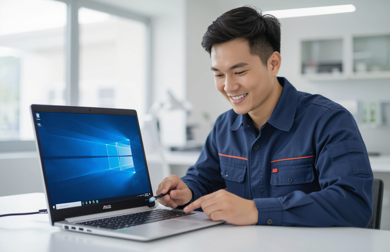 Kỹ Thuật Viên Chuyên Nghiệp Đang Kiểm Tra Cổng Usb Và Driver Trên Laptop Asus Vivobook.