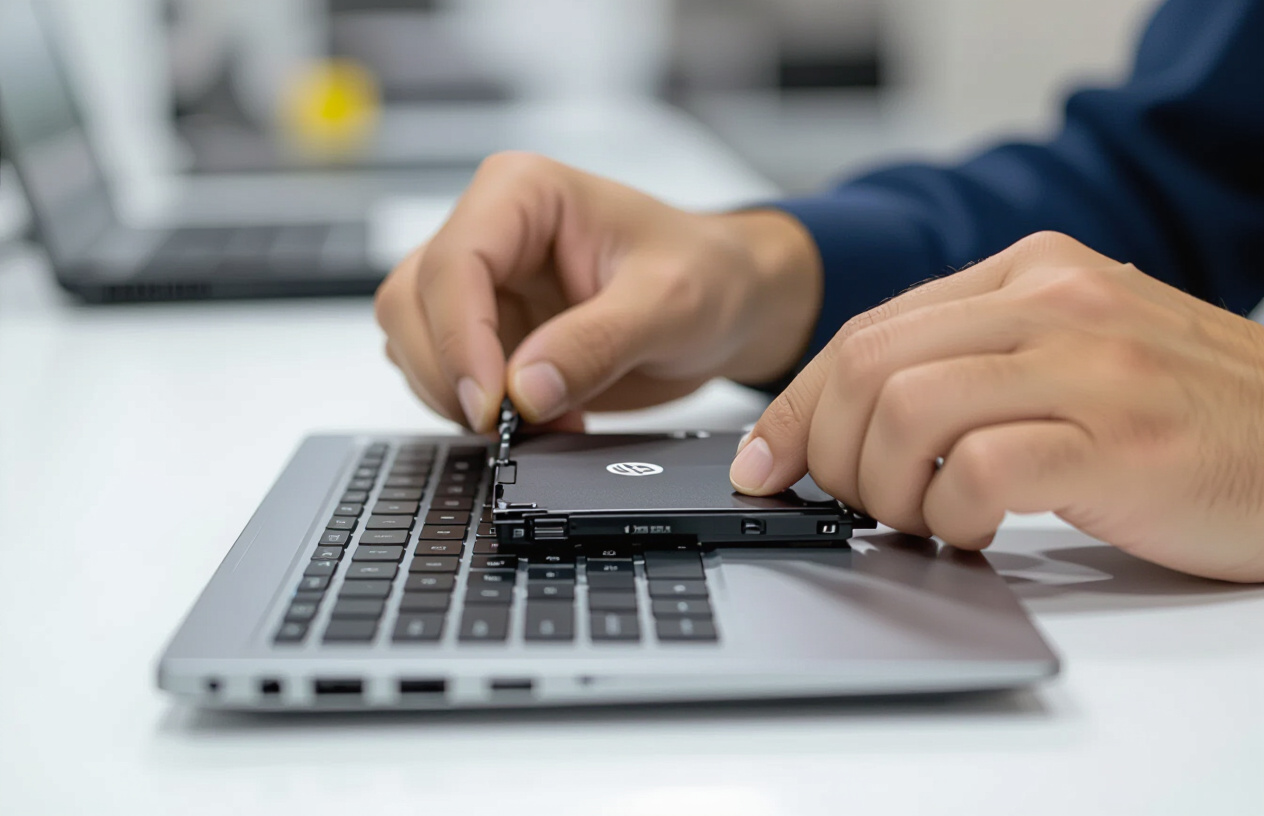 Kỹ Thuật Viên Máy Tính Bến Tre Đang Thay Thế Pin Laptop Mới