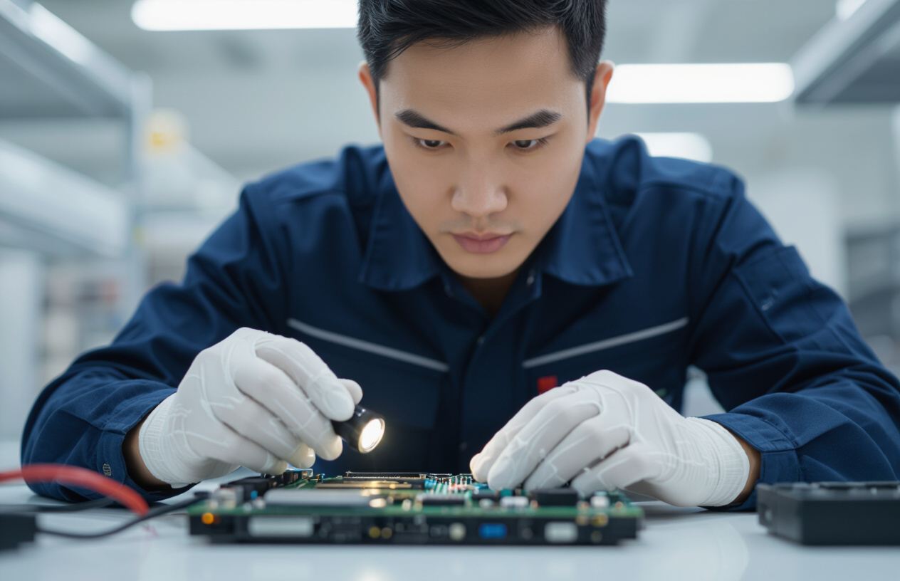 Một Kỹ Thuật Viên Máy Tính Bến Tre Đang Kiểm Tra Mainboard Của Máy Tính Để Bàn Để Tìm Nguyên Nhân Lỗi Màn Hình Xanh.