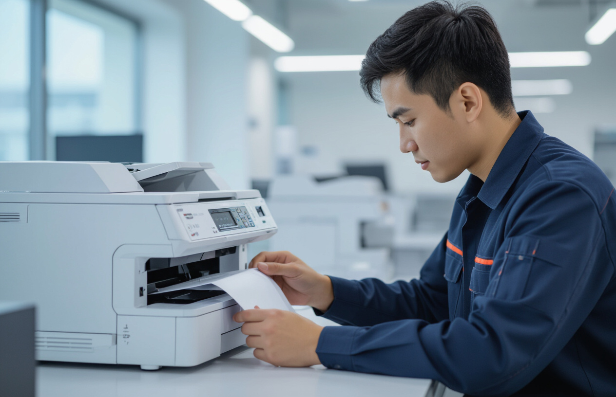 Kỹ Thuật Viên Máy Tính Bến Tre Đang Kiểm Tra Máy In Bị Kẹt Giấy.